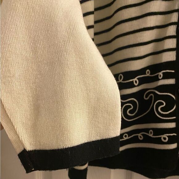 Rafael Cream Navy V-Neck Striped Cardigan Sweater Size L - Picture 4 of 8
